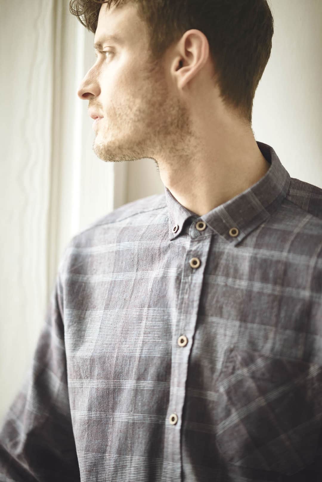 Camisa manga larga azul a cuadros para hombre - Imagen 2